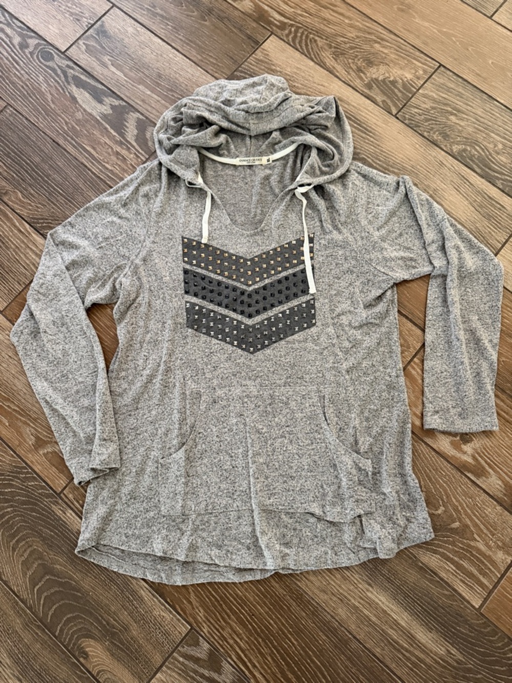 Chance or Fate Heather Gray Hooded Pullover with Stud Chevron